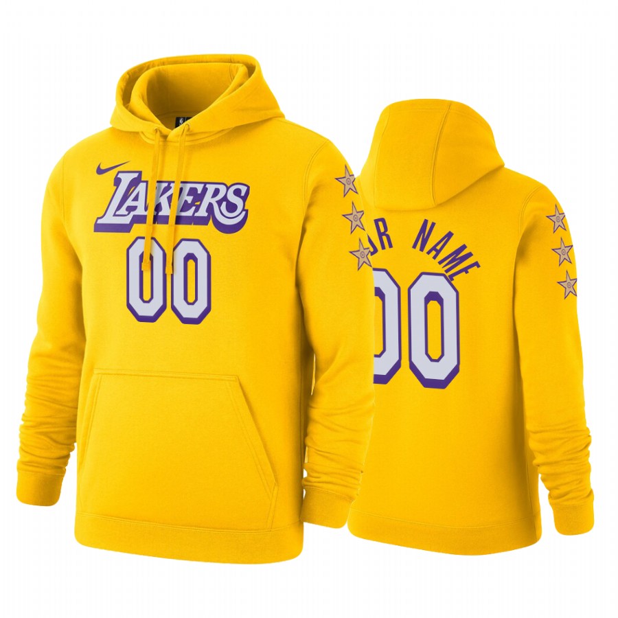 Men's Los Angeles Lakers Custom #00 NBA 2019-20 Pullover City Edition Gold Basketball Hoodie ISA6383IK